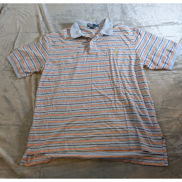 Polo Ralph Lauren Other - VTG Polo Ralph Lauren Shirt Men's Orange Blue Striped Short Sleeve Gold Pony XLT